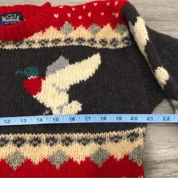 Woolrich Vintage Nordic Bird Fair Isle Wool Sweater Red Cream Pullover Sz S - Picture 4 of 7